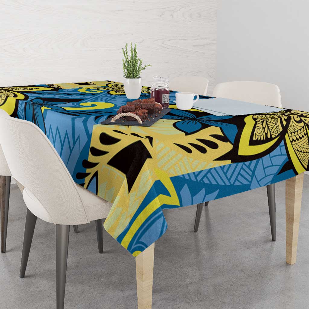 Plumeria Polynesian Pattern Tablecloth Unique Fantasy Blue Yellow LT01 - Polynesian Pride