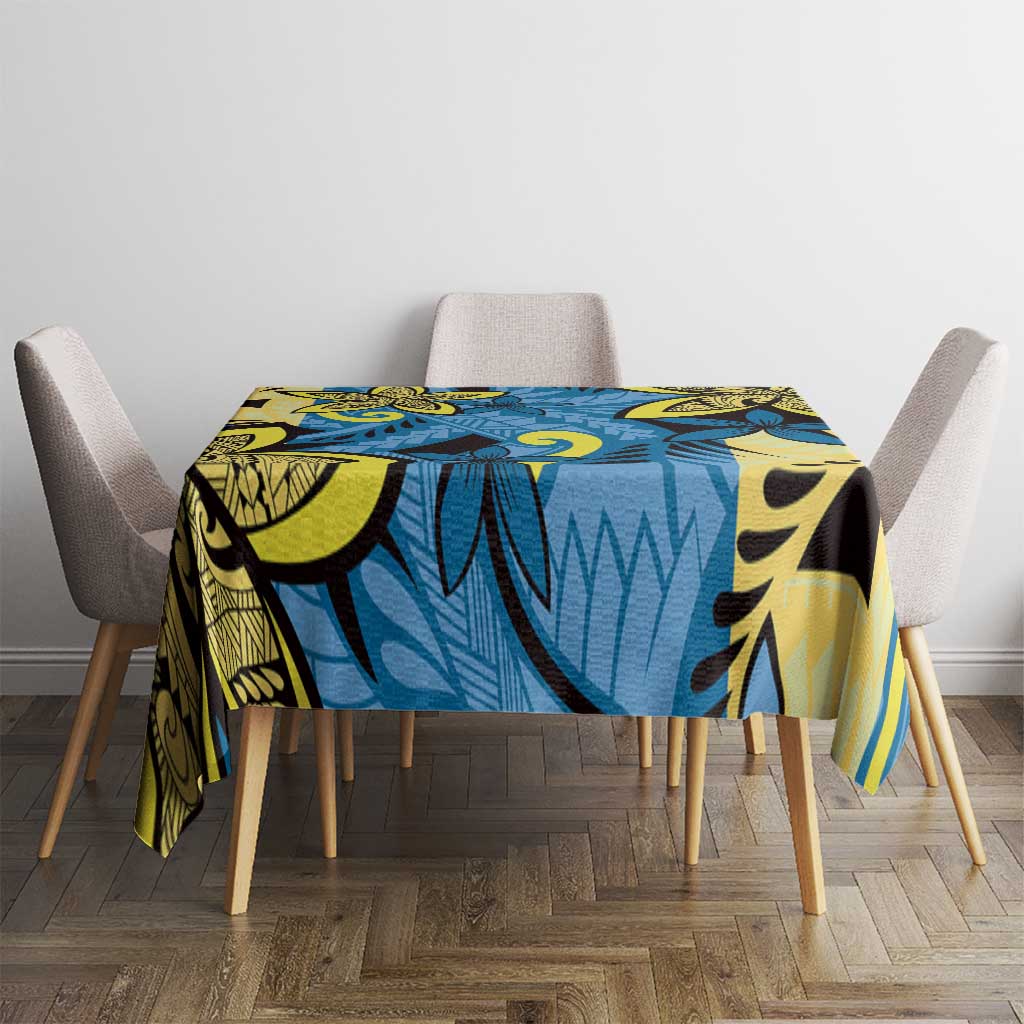 Plumeria Polynesian Pattern Tablecloth Unique Fantasy Blue Yellow LT01 - Polynesian Pride