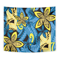 Plumeria Polynesian Pattern Tapestry Unique Fantasy Blue Yellow