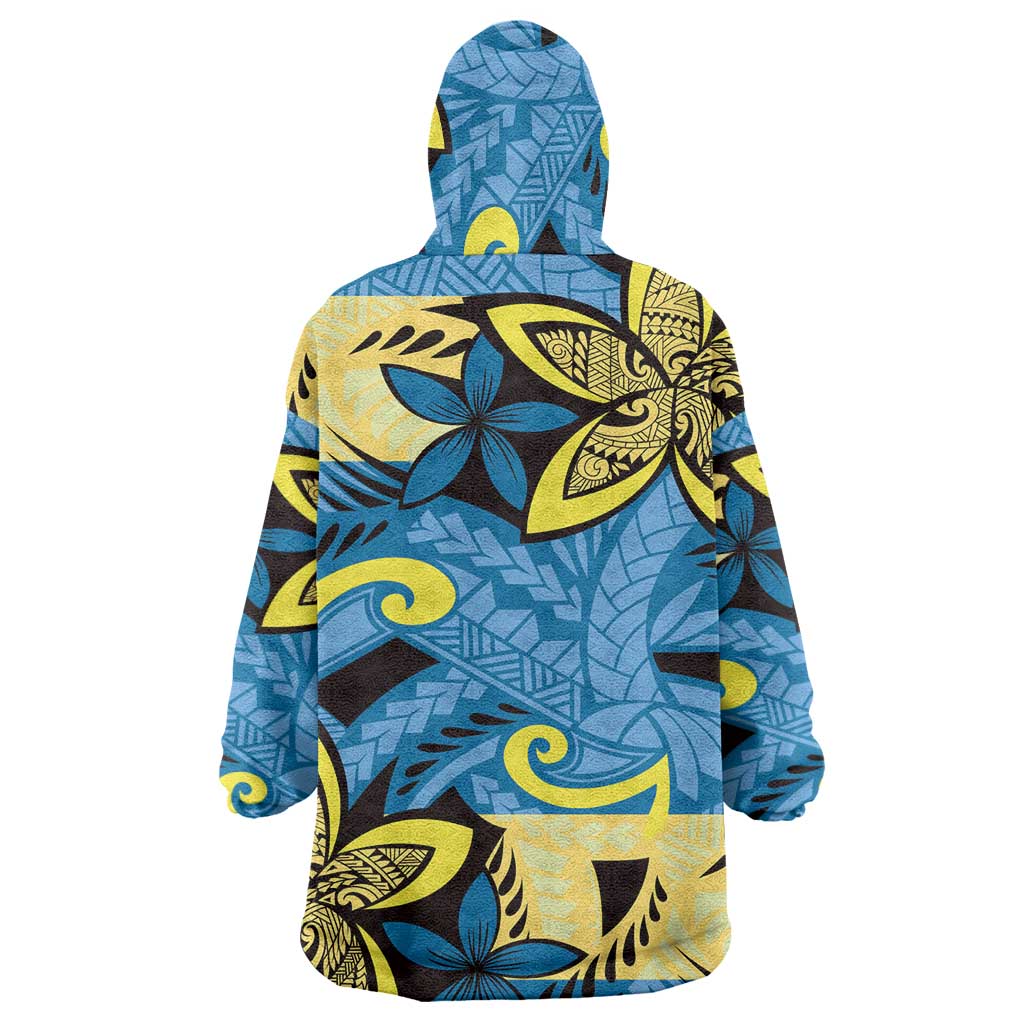 Plumeria Polynesian Pattern Wearable Blanket Hoodie Unique Fantasy Blue Yellow LT01 - Polynesian Pride