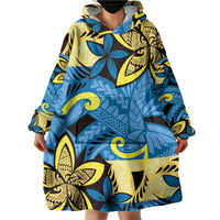 Plumeria Polynesian Pattern Wearable Blanket Hoodie Unique Fantasy Blue Yellow LT01 - Polynesian Pride