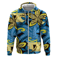 Plumeria Polynesian Pattern Zip Hoodie Unique Fantasy Blue Yellow