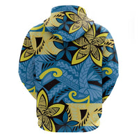 Plumeria Polynesian Pattern Zip Hoodie Unique Fantasy Blue Yellow