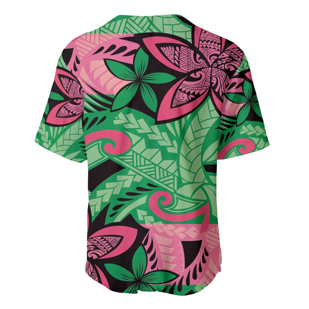 Plumeria Polynesian Pattern Baseball Jersey Unique Fantasy Green Pink