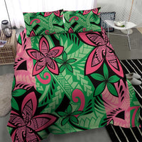 Plumeria Polynesian Pattern Bedding Set Unique Fantasy Green Pink