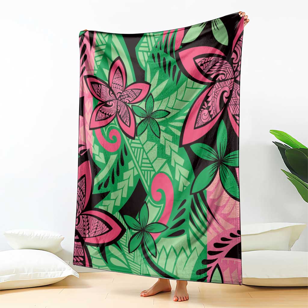 Plumeria Polynesian Pattern Blanket Unique Fantasy Green Pink LT01 - Polynesian Pride
