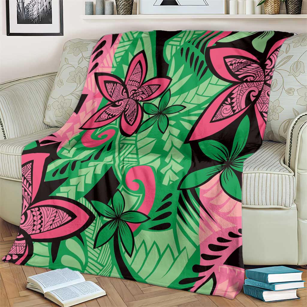 Plumeria Polynesian Pattern Blanket Unique Fantasy Green Pink LT01 - Polynesian Pride