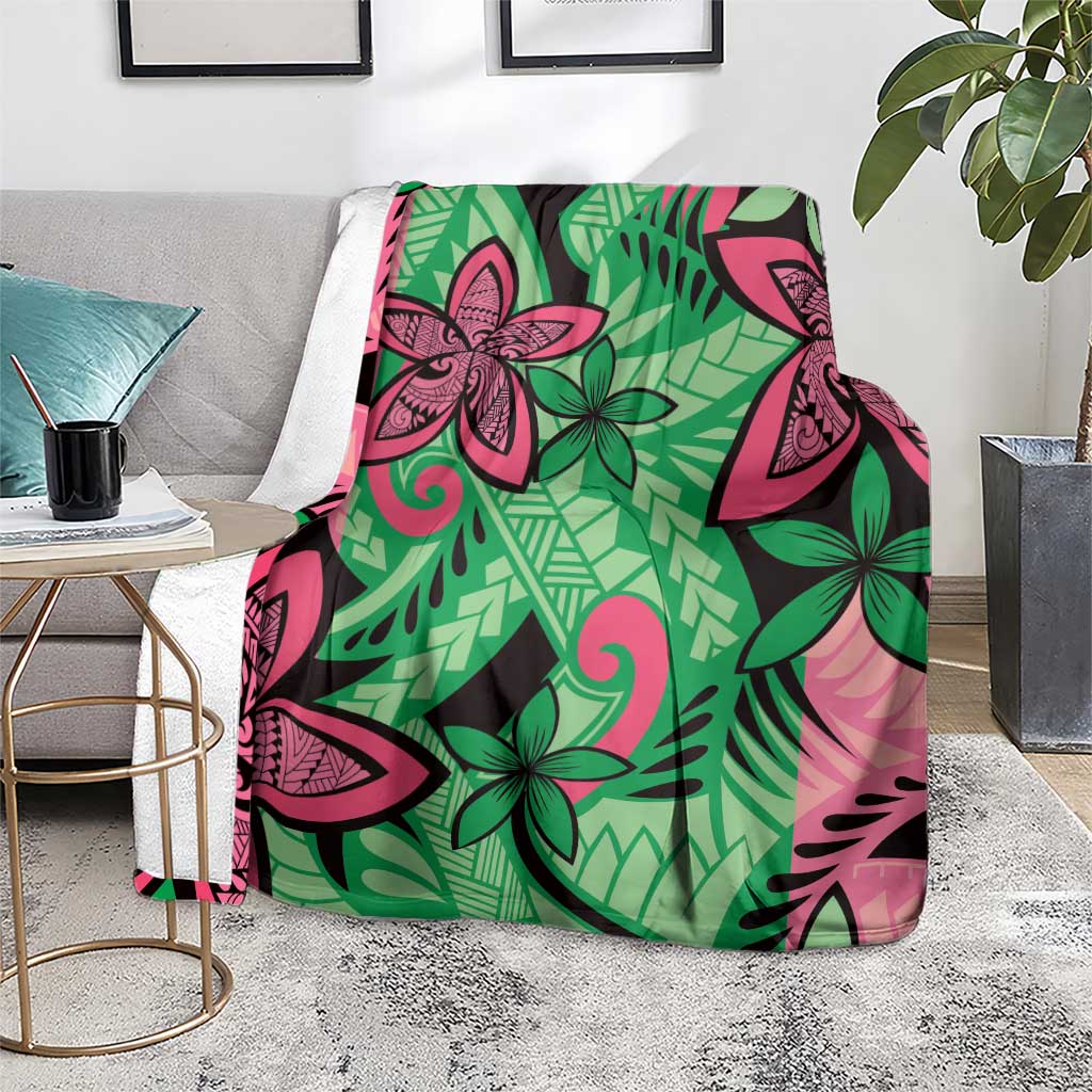 Plumeria Polynesian Pattern Blanket Unique Fantasy Green Pink LT01 - Polynesian Pride