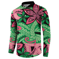 Plumeria Polynesian Pattern Button Sweatshirt Unique Fantasy Green Pink LT01 - Polynesian Pride