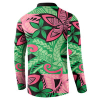 Plumeria Polynesian Pattern Button Sweatshirt Unique Fantasy Green Pink LT01 - Polynesian Pride