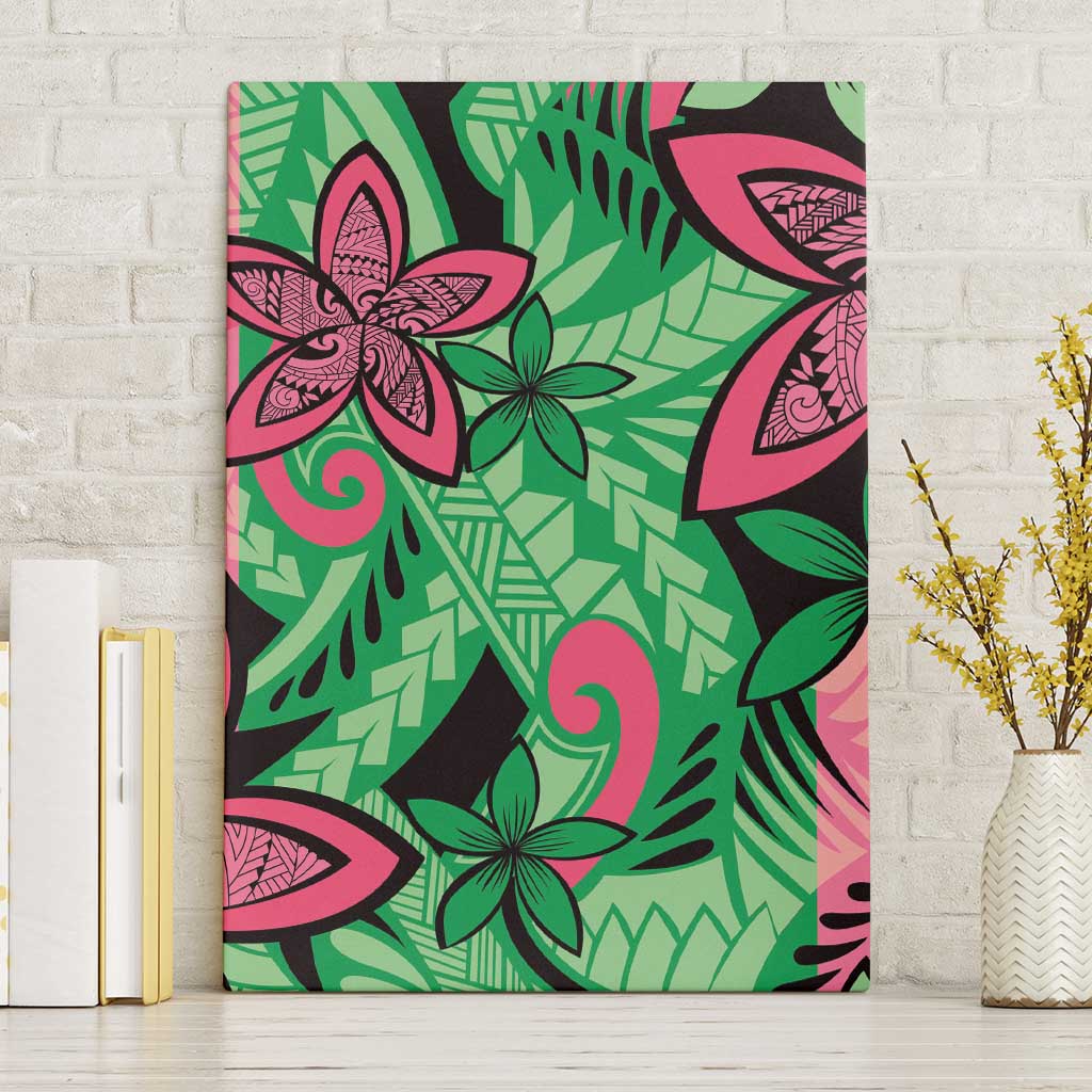 Plumeria Polynesian Pattern Canvas Wall Art Unique Fantasy Green Pink LT01 Without Frame Green - Polynesian Pride