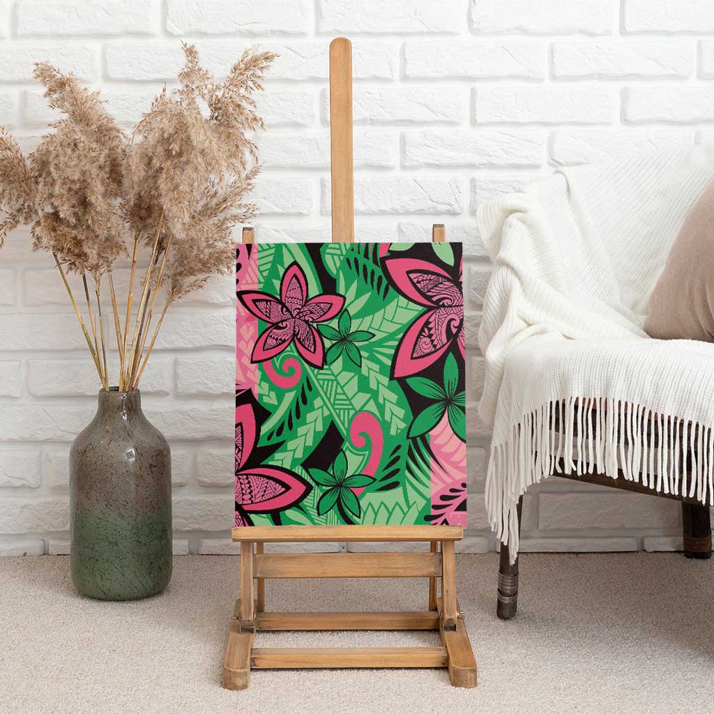 Plumeria Polynesian Pattern Canvas Wall Art Unique Fantasy Green Pink LT01 - Polynesian Pride