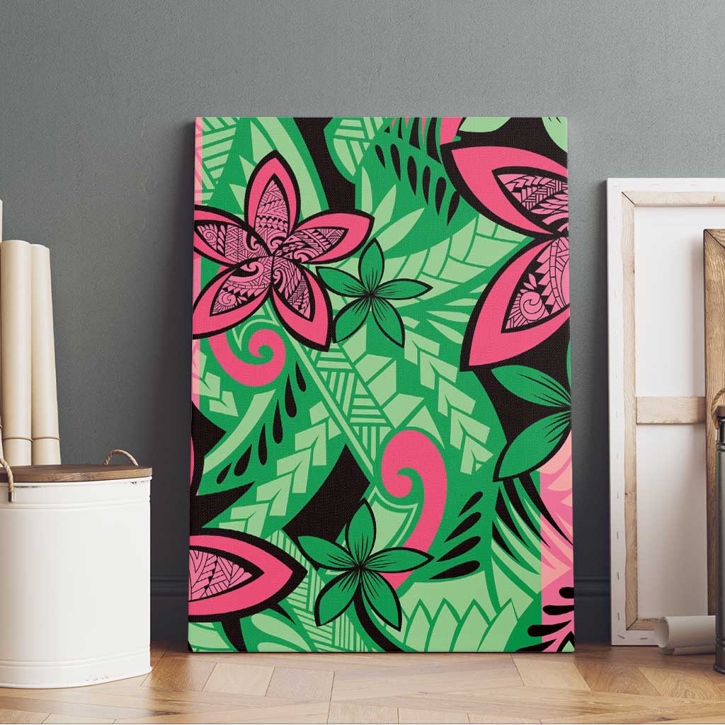 Plumeria Polynesian Pattern Canvas Wall Art Unique Fantasy Green Pink LT01 - Polynesian Pride