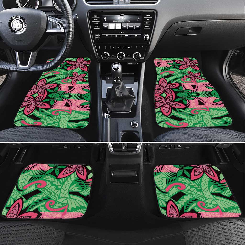 Plumeria Polynesian Pattern Car Mats Unique Fantasy Green Pink LT01 Set 4pcs Green - Polynesian Pride