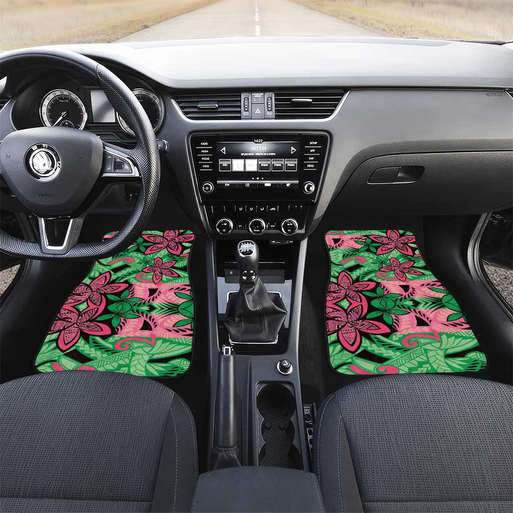 Plumeria Polynesian Pattern Car Mats Unique Fantasy Green Pink LT01 Set 2pcs - Front Green - Polynesian Pride