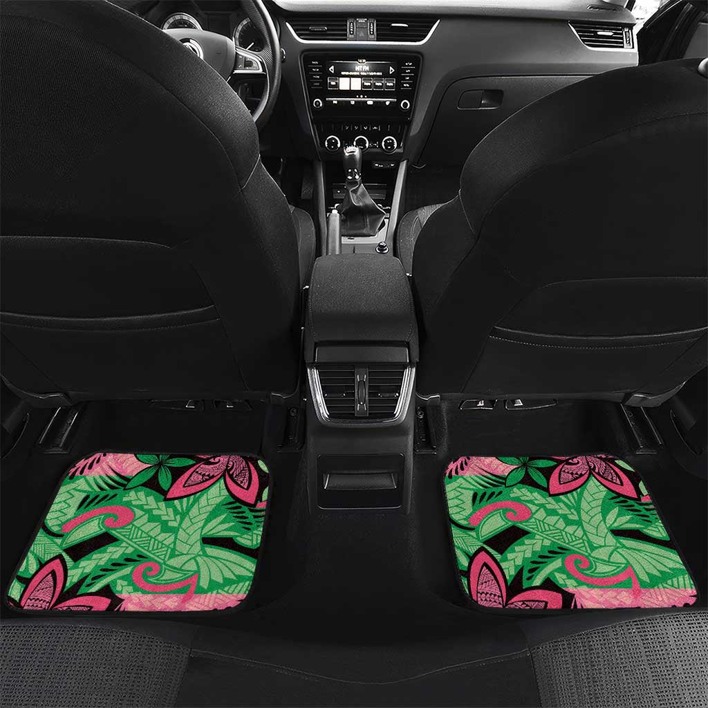 Plumeria Polynesian Pattern Car Mats Unique Fantasy Green Pink LT01 Set 2pcs - Back Green - Polynesian Pride