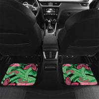 Plumeria Polynesian Pattern Car Mats Unique Fantasy Green Pink LT01 Set 2pcs - Back Green - Polynesian Pride