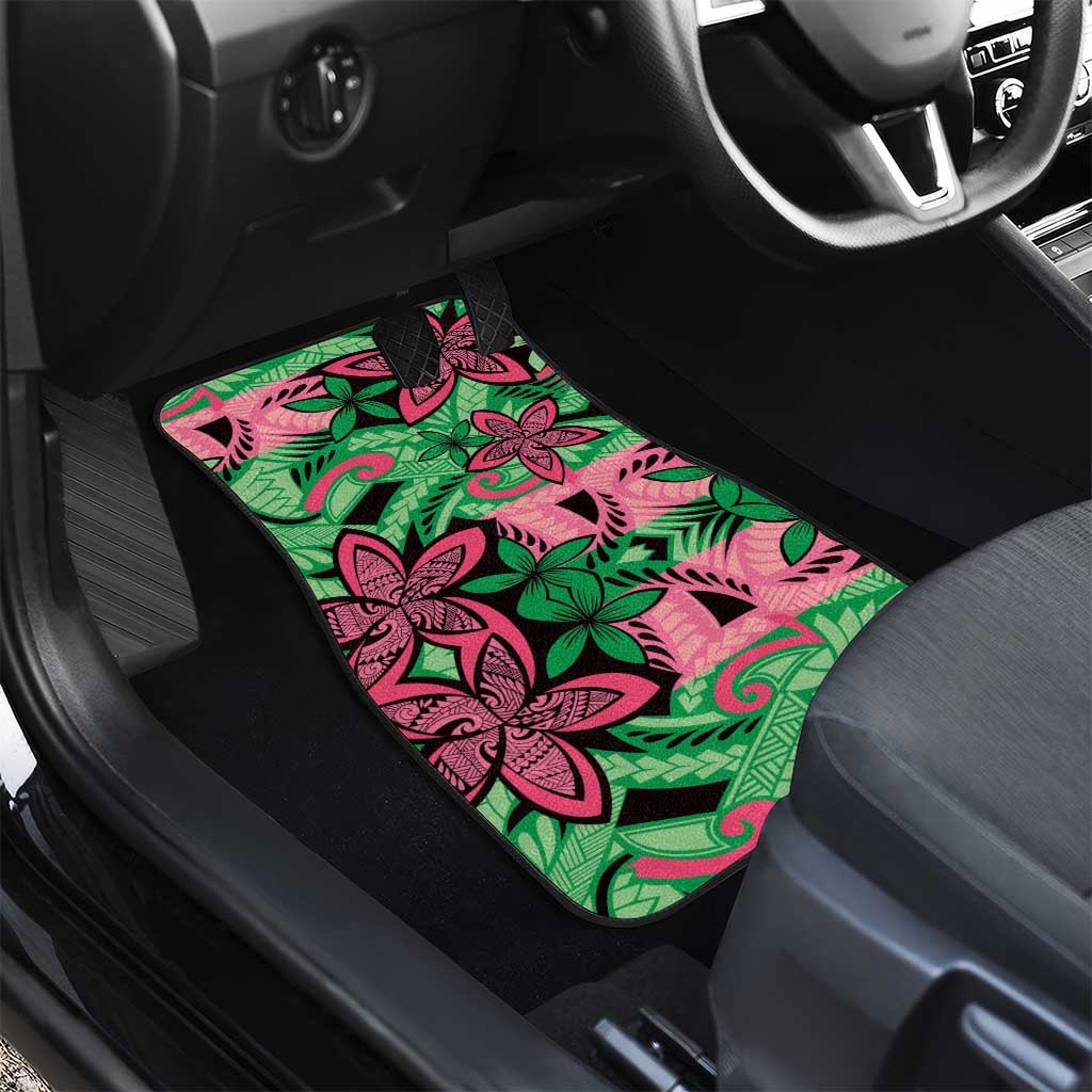 Plumeria Polynesian Pattern Car Mats Unique Fantasy Green Pink LT01 - Polynesian Pride