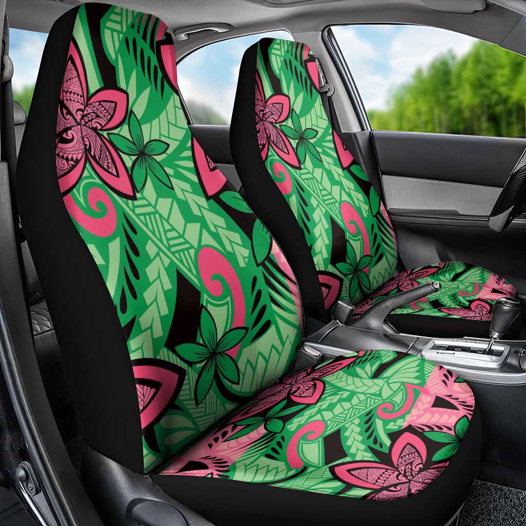 Plumeria Polynesian Pattern Car Seat Cover Unique Fantasy Green Pink