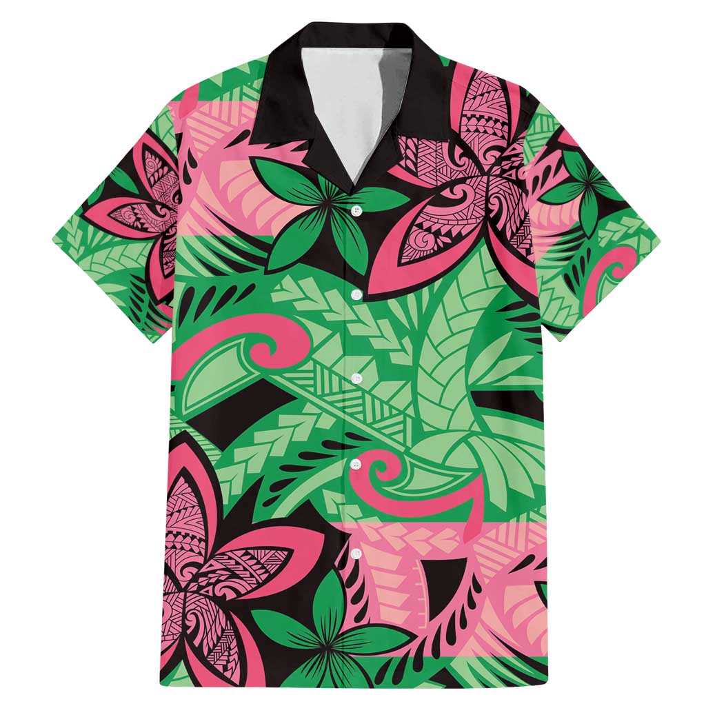 Plumeria Polynesian Pattern Family Matching Mermaid Dress and Hawaiian Shirt Unique Fantasy Green Pink
