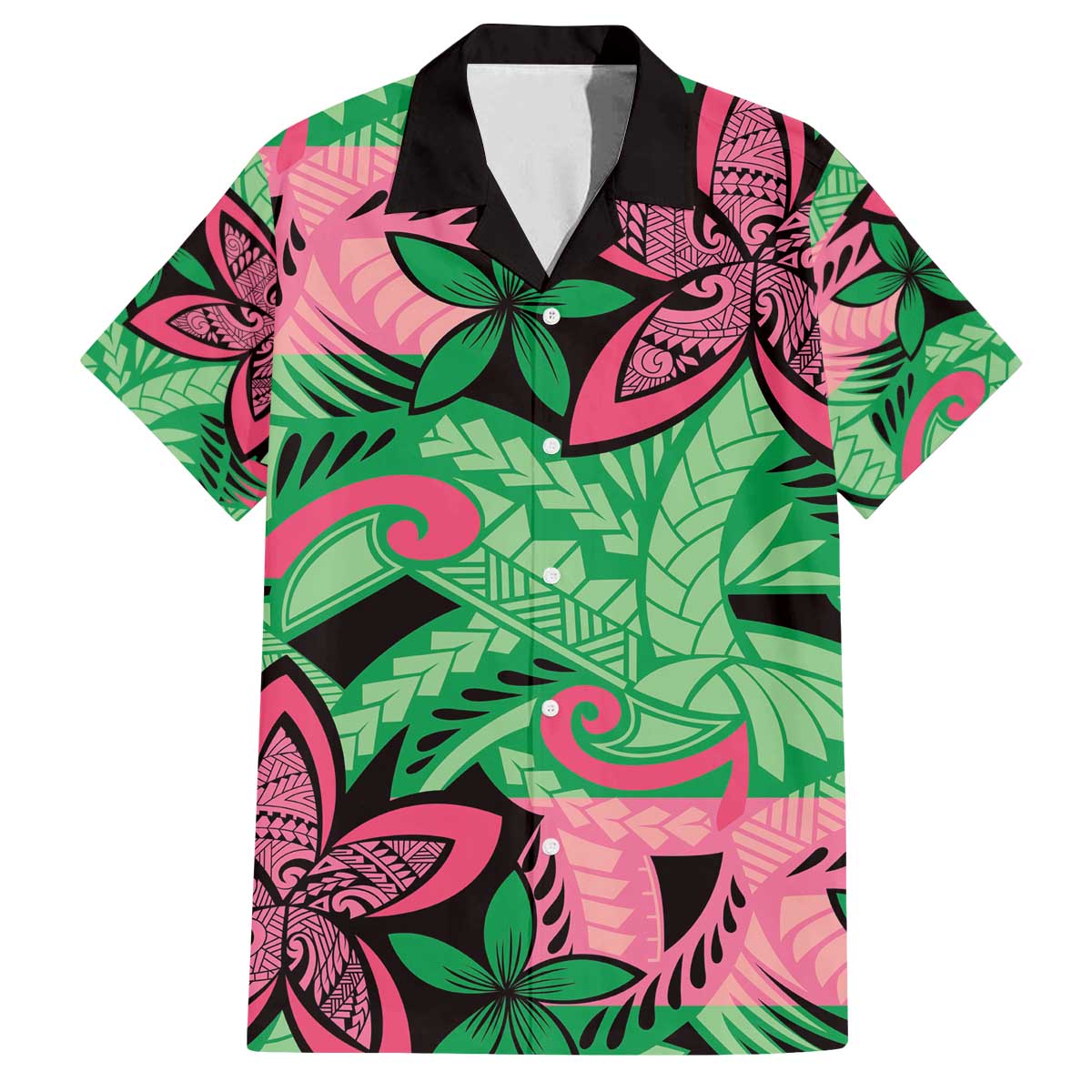 Plumeria Polynesian Pattern Family Matching Off The Shoulder Long Sleeve Dress and Hawaiian Shirt Unique Fantasy Green Pink