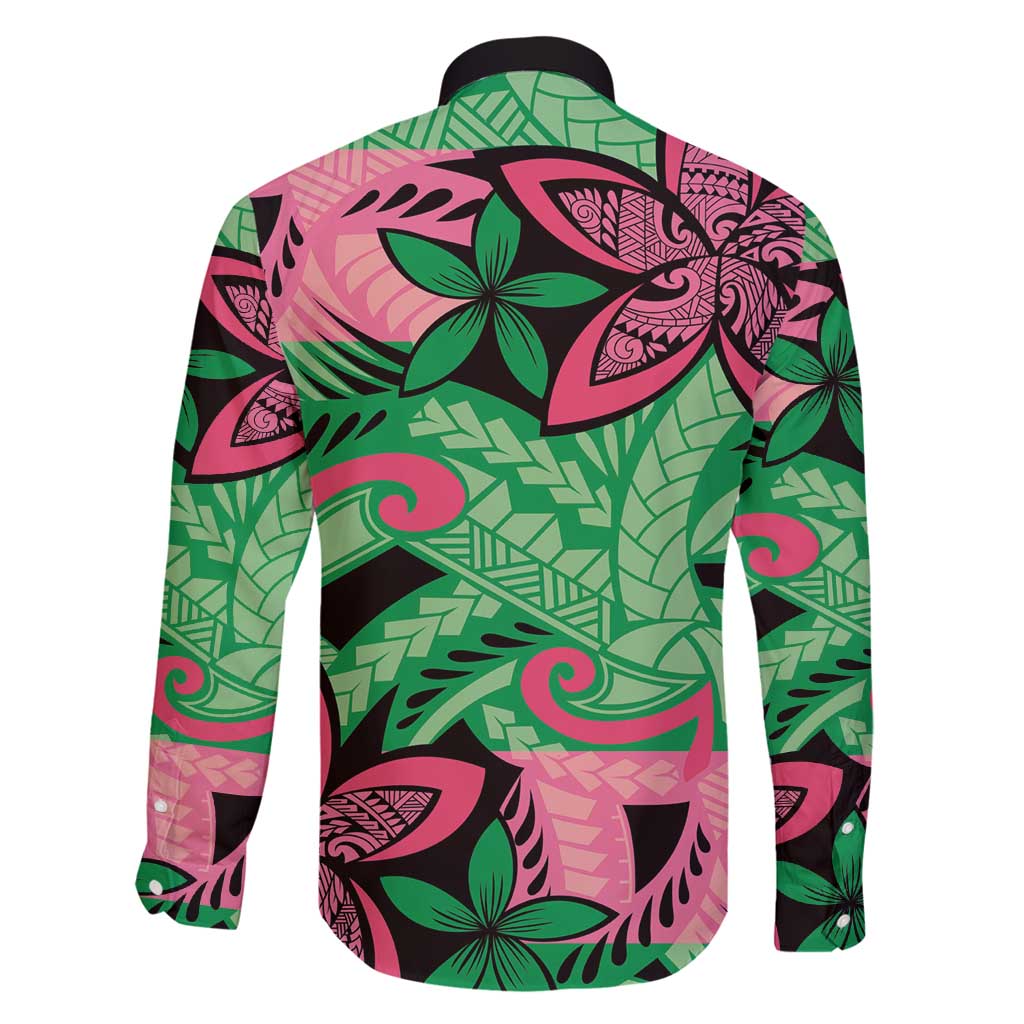 Plumeria Polynesian Pattern Family Matching Off Shoulder Short Dress and Hawaiian Shirt Unique Fantasy Green Pink