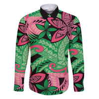 Plumeria Polynesian Pattern Family Matching Puletasi and Hawaiian Shirt Unique Fantasy Green Pink