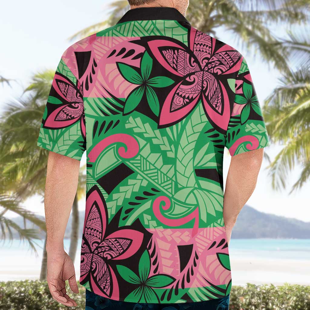 Plumeria Polynesian Pattern Hawaiian Shirt Unique Fantasy Green Pink LT01 - Polynesian Pride