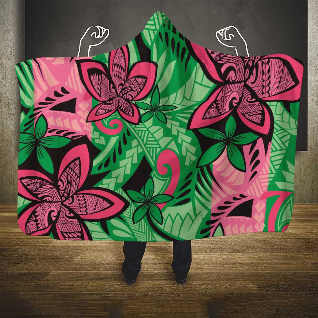 Plumeria Polynesian Pattern Hooded Blanket Unique Fantasy Green Pink LT01 - Polynesian Pride