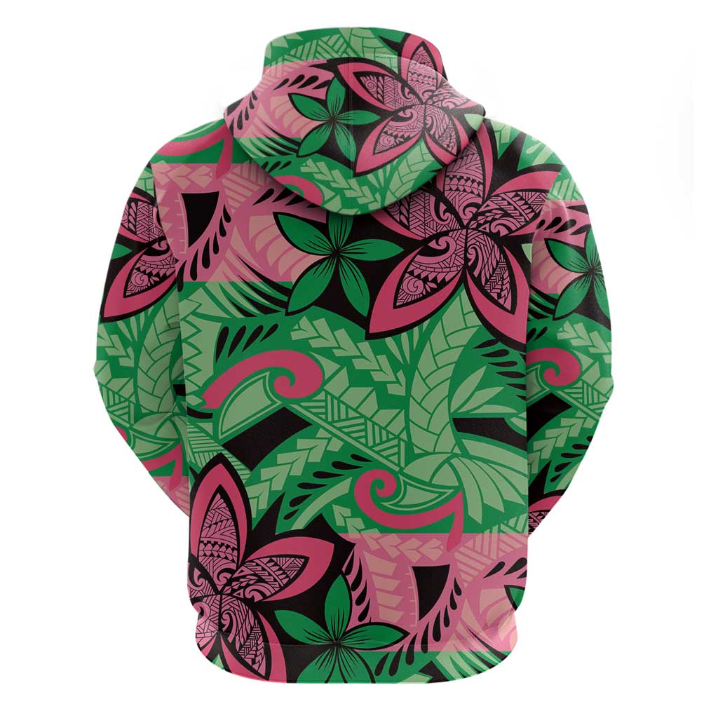 Plumeria Polynesian Pattern Hoodie Unique Fantasy Green Pink