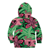 Plumeria Polynesian Pattern Kid Hoodie Unique Fantasy Green Pink