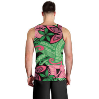 Plumeria Polynesian Pattern Men Tank Top Unique Fantasy Green Pink LT01 - Polynesian Pride