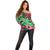Plumeria Polynesian Pattern Off Shoulder Sweater Unique Fantasy Green Pink
