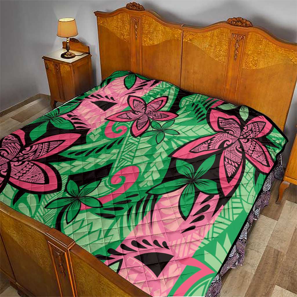 Plumeria Polynesian Pattern Quilt Unique Fantasy Green Pink