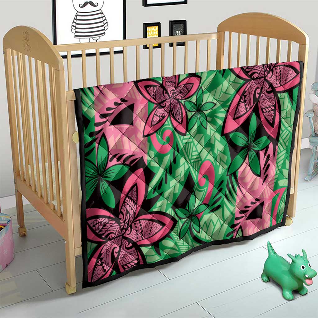 Plumeria Polynesian Pattern Quilt Unique Fantasy Green Pink