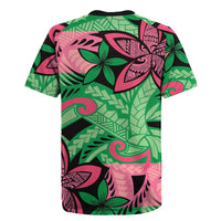 Plumeria Polynesian Pattern Rugby Jersey Unique Fantasy Green Pink