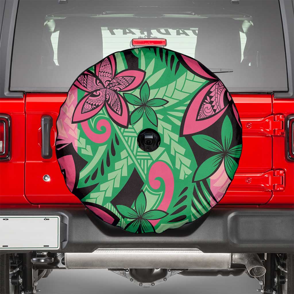 Plumeria Polynesian Pattern Spare Tire Cover Unique Fantasy Green Pink