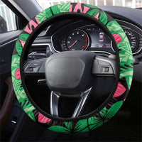 Plumeria Polynesian Pattern Steering Wheel Cover Unique Fantasy Green Pink LT01 - Polynesian Pride