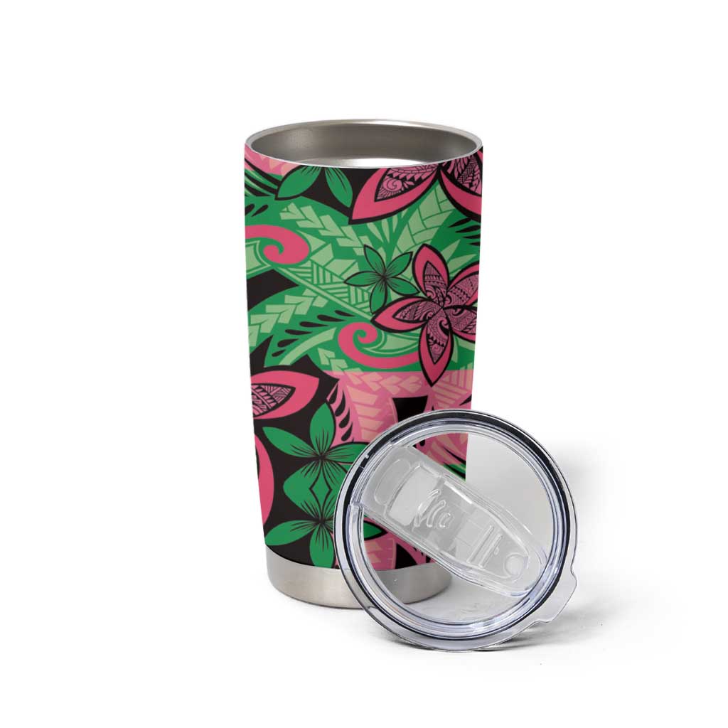 Plumeria Polynesian Pattern Tumbler Cup Unique Fantasy Green Pink