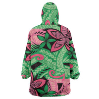 Plumeria Polynesian Pattern Wearable Blanket Hoodie Unique Fantasy Green Pink LT01 - Polynesian Pride