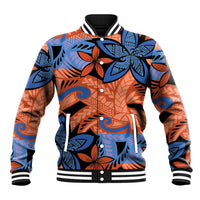 Plumeria Polynesian Pattern Baseball Jacket Unique Fantasy Orange Blue LT01 Unisex Orange - Polynesian Pride