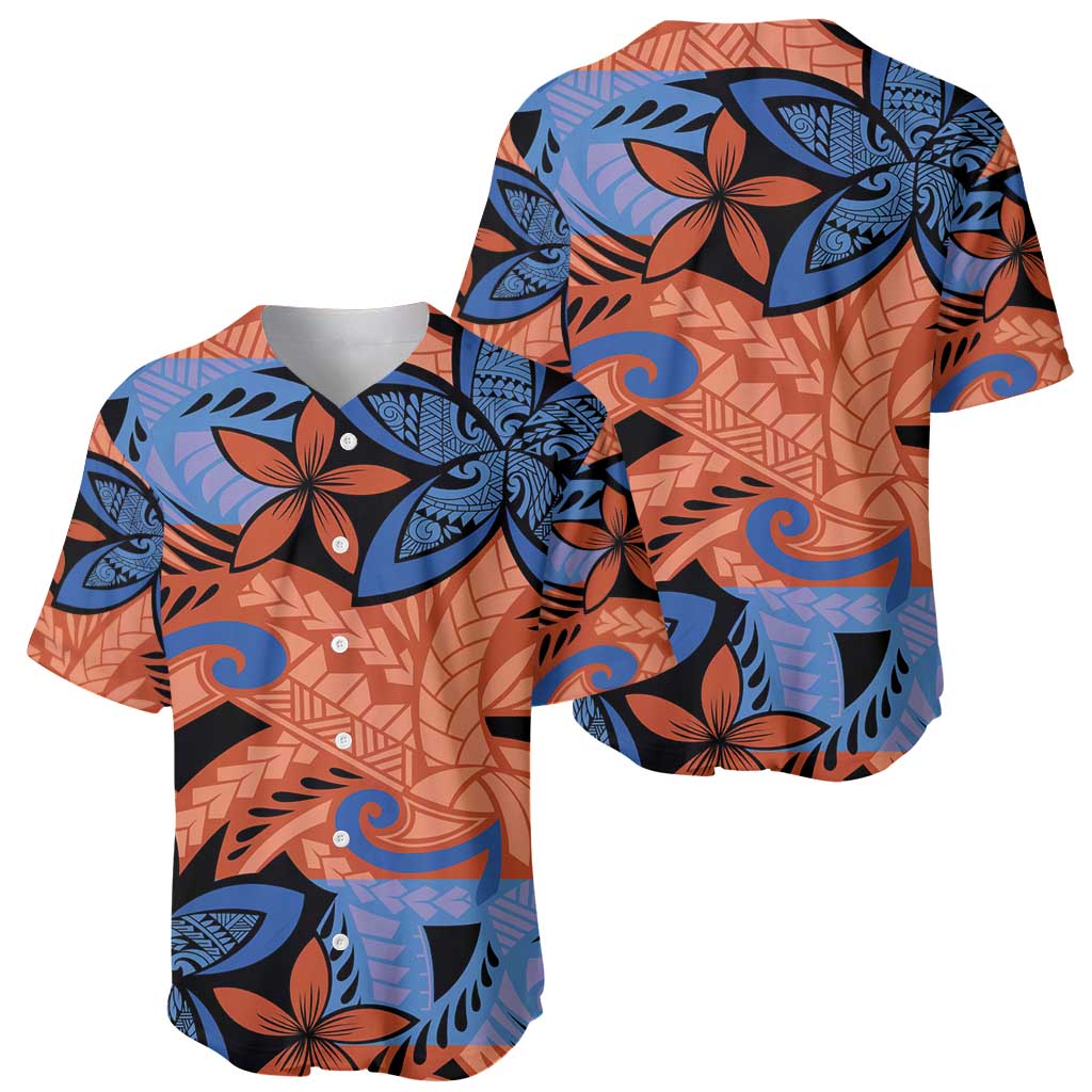Plumeria Polynesian Pattern Baseball Jersey Unique Fantasy Orange Blue