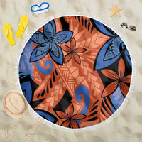 Plumeria Polynesian Pattern Beach Blanket Unique Fantasy Orange Blue LT01 One Size 150cm Orange - Polynesian Pride