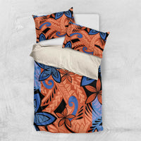 Plumeria Polynesian Pattern Bedding Set Unique Fantasy Orange Blue