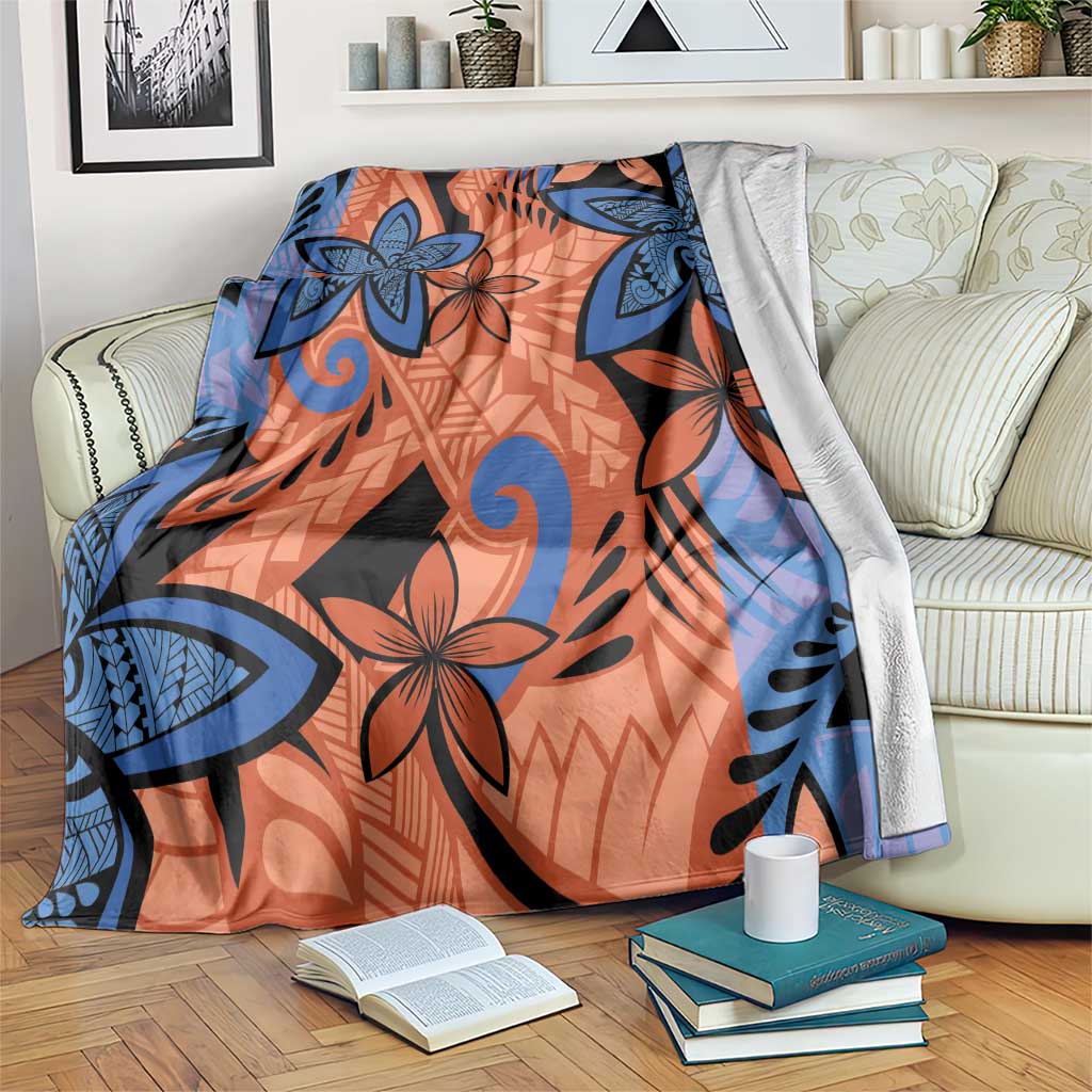 Plumeria Polynesian Pattern Blanket Unique Fantasy Orange Blue LT01 Orange - Polynesian Pride