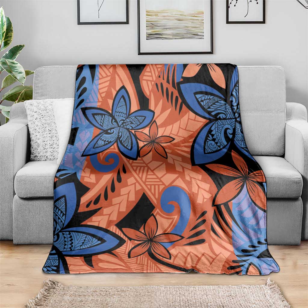 Plumeria Polynesian Pattern Blanket Unique Fantasy Orange Blue LT01 - Polynesian Pride