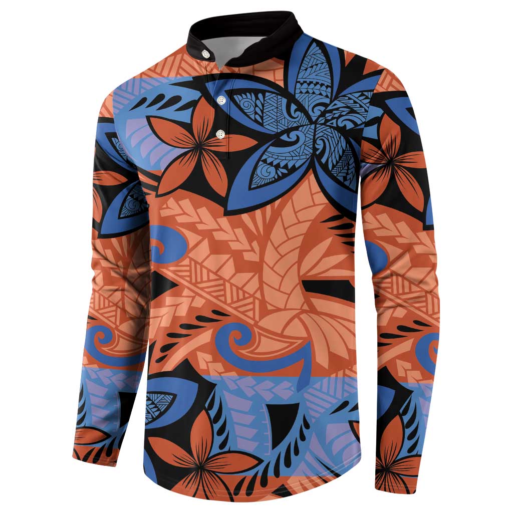 Plumeria Polynesian Pattern Button Sweatshirt Unique Fantasy Orange Blue LT01 - Polynesian Pride