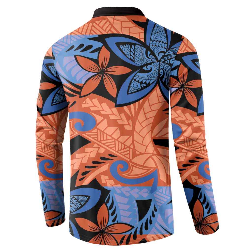Plumeria Polynesian Pattern Button Sweatshirt Unique Fantasy Orange Blue LT01 - Polynesian Pride
