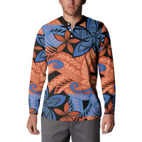 Plumeria Polynesian Pattern Button Sweatshirt Unique Fantasy Orange Blue LT01 - Polynesian Pride
