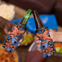 Plumeria Polynesian Pattern 4 in 1 Can Cooler Tumbler Unique Fantasy Orange Blue
